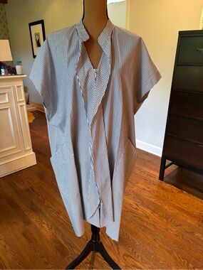 Zero + Maria Cornejo Blue and White Pinstripe Button-Down Tunic